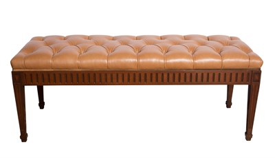 Lot 169 - Stained Wood Leather Upholstered Bench Height...