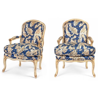 Lot 179 - Pair of Louis XV Style Painted and Upholstered...