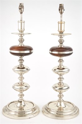 Lot 547 - Pair of Chromed Metal and Mahogany Stained...