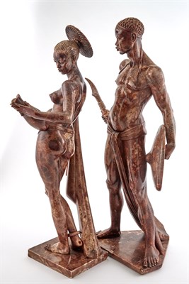 Lot 213 - Pair of Italian Brown Dyed Alabaster Figures...