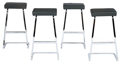 Lot 356 - Group of Four Leather Upholstered Chrome Bar...
