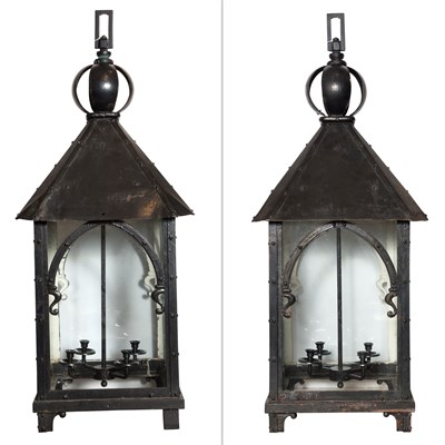 Lot 287 - Pair of Black Painted Metal and Glass...