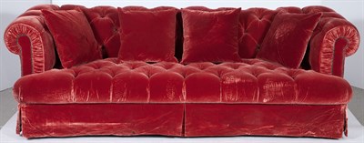 Lot 285 - Velvet-Upholstered Tufted Chesterfield Sofa...