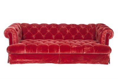Lot 285 - Velvet-Upholstered Tufted Chesterfield Sofa...
