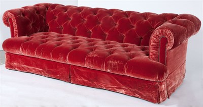 Lot 285 - Velvet-Upholstered Tufted Chesterfield Sofa...