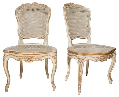 Lot 256 - Pair of Louis XV Gray Painted and Parcel-Gilt...