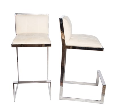 Lot 342 - Pair of Contemporary Upholstered Chrome Bar...