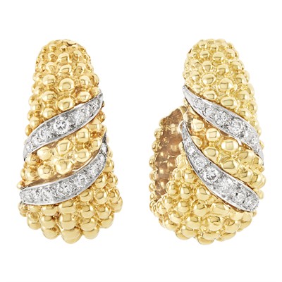 Lot 390 - Pair of Gold, Platinum and Diamond Earrings, David Webb