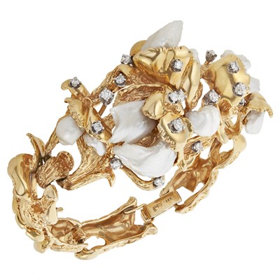 Lot 242 - Two-Color Gold, Freshwater Pearl and Diamond Bracelet, Ruser