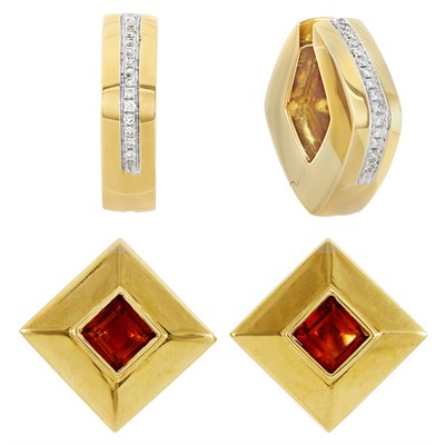 Lot 170 - Pair of Two-Color Gold and Diamond Hoop Earrings with Pair of Gold and Citrine Earclips