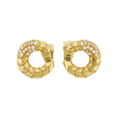 Lot 427 - Pair of Gold and Diamond 'Onda' Earclips, Marina B.