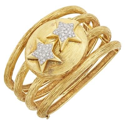 Lot 396 - Two-Color Gold and Diamond Covered Wristwatch Bangle Bracelet, Genève