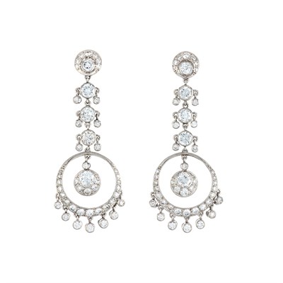 Lot 486 - Pair of Platinum and Diamond Pendant Earrings