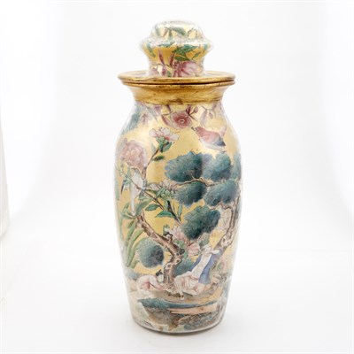 Lot 589 - Decalcomania Vase and Cover With chinoiserie...