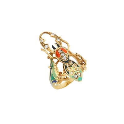 Lot 30 - Gold, Enamel and Diamond Beetle Ring