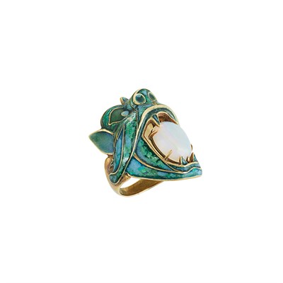 Lot 499 - Art Nouveau Gold, Opal and Enamel Gargoyle Ring