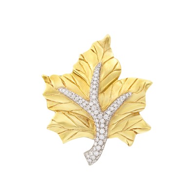 Lot 370 - Gold, Platinum and Diamond Leaf Brooch, Marlene Stowe