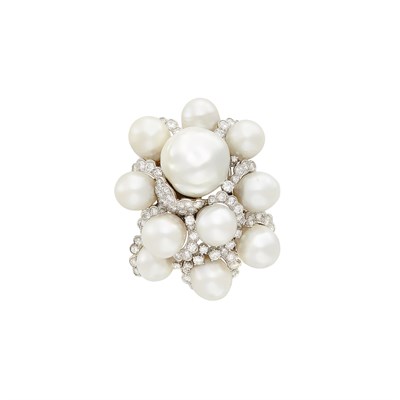 Lot 274 - Platinum, South Sea Cultured Pearl and Diamond Pendant-Brooch