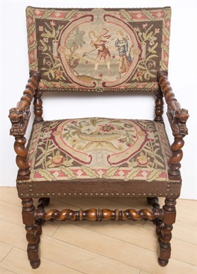 Lot 94 - Pair of Needlework-Upholstered Stained Oak...