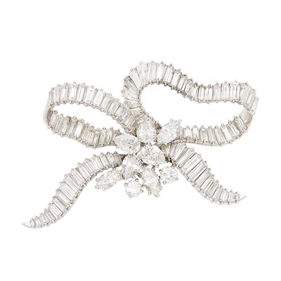 Lot 215 - Platinum and Diamond Bow Brooch
