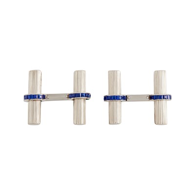 Lot 339 - Pair of White Gold and Sapphire Cufflinks, Boucheron, Paris