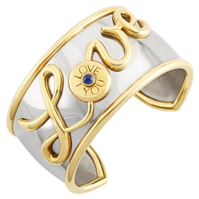 Lot 142 - Gold and Stainless Steel Love Cuff Bracelet, Tabbah