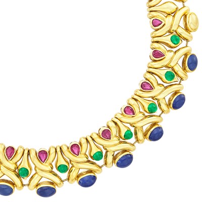 Lot 123 - Gold and Cabochon Gem-Set Necklace