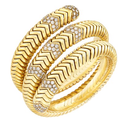 Lot 293 - Gold and Diamond Coiled Bracelet