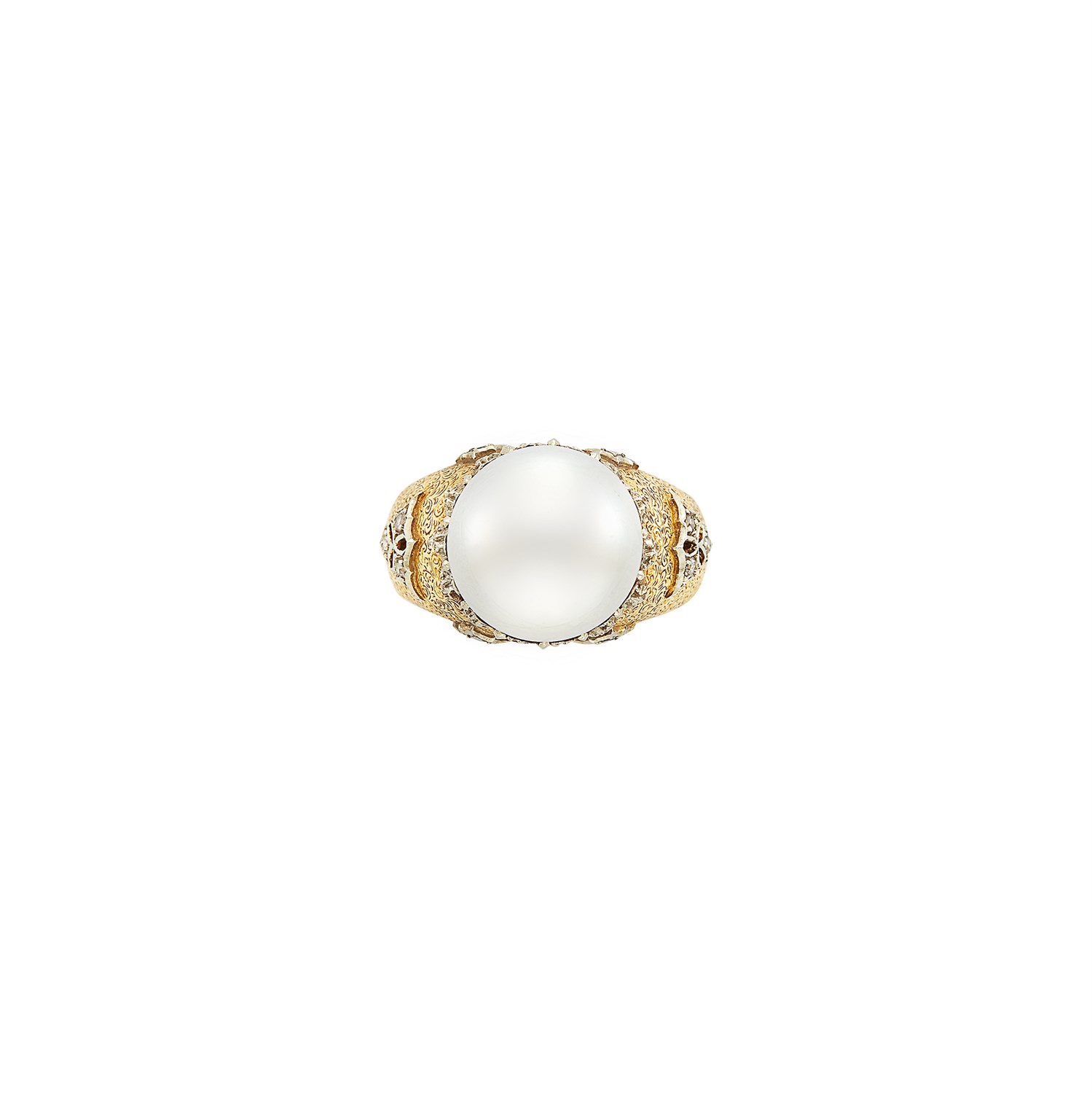 Lot 78 - Two-Color Gold, South Sea Cultured Pearl and Diamond Ring, Buccellati