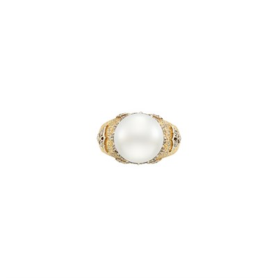 Lot 78 - Two-Color Gold, South Sea Cultured Pearl and Diamond Ring, Buccellati