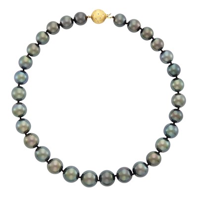 Lot 212 - Tahitian Black Cultured Pearl Necklace with Two-Color Gold Clasp