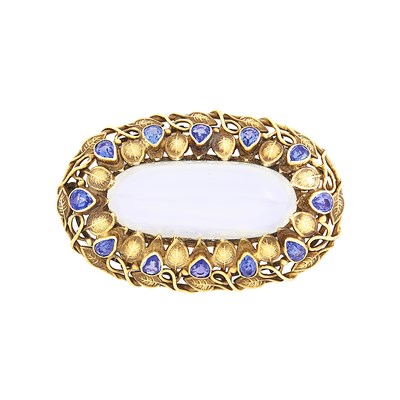Lot 264 - Arts & Crafts Gold, Moonstone and Sapphire Brooch