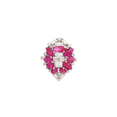 Lot 234 - Platinum, Diamond and Carved Ruby Ring