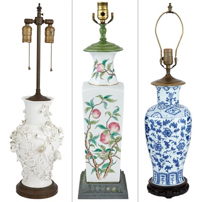 Lot 290 - Group of Three Chinese Porcelain Lamps Height...