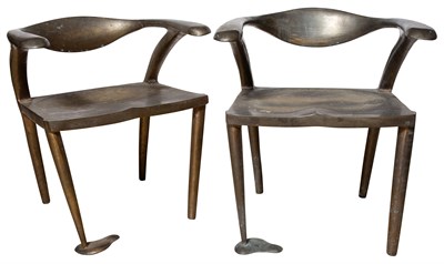 Lot 333 - Pair of Patinated-Metal Kashgar Armchairs
