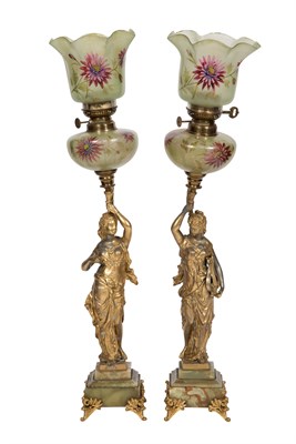 Lot 387 - Pair of Gilt-Spelter and Green Onyx Figural...