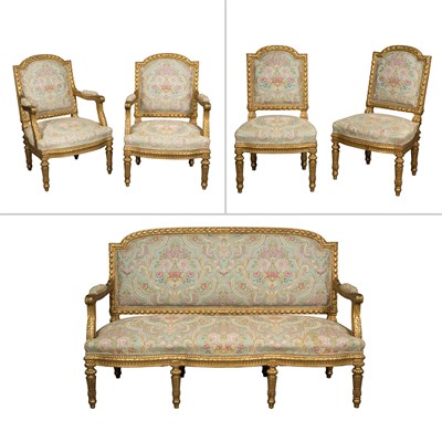 Lot 296 - Louis XVI Style Giltwood Salon Suite...