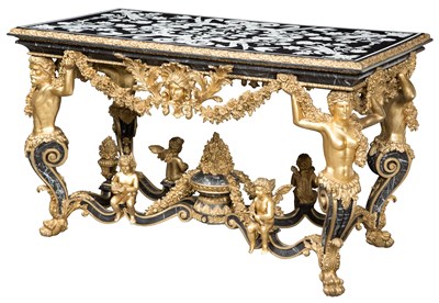 Lot 522 - Louis XIV Style Giltwood and Marble-Veneered...