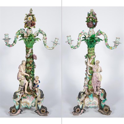 Lot 531 - Pair of Monumental Meissen Gilt and Polychrome...