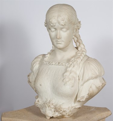 Lot 445 - Continental White Marble Bust of a Young Woman...