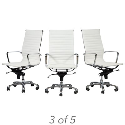 Lot 341 - Set of Five White Leather Upholstered Chrome...