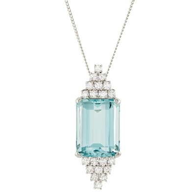 Lot 107 - Platinum, Aquamarine and Diamond Pendant with White Gold Chain