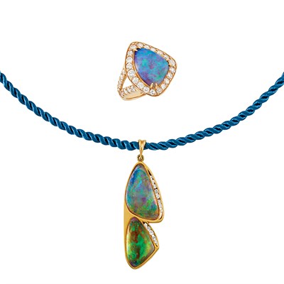 Lot 243 - Gold, Opal and Diamond Ring and Pendant