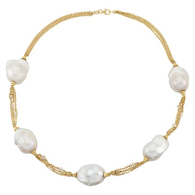 Lot 88 - Gold, Cultured Pearl and Diamond Necklace