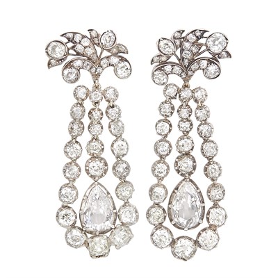 Lot 267 - Pair of Antique Silver and Diamond Pendant-Earrings