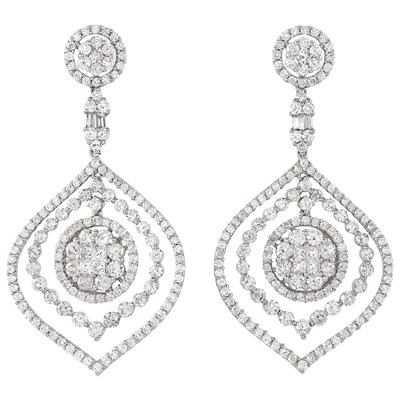 Lot 122 - Pair of White Gold and Diamond Pendant Earrings