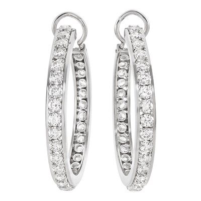 Lot 189 - Pair of White Gold and Diamond Hoop Earrings