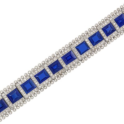 Lot 488 - Belle Époque Platinum, Sapphire and Diamond Bracelet, Boucheron, Paris