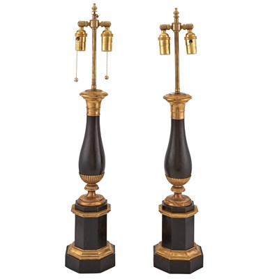Lot 140 - Pair of Neoclassical Style Brass-Mounted Black...