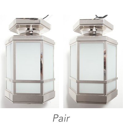 Lot 257 - Pair of Chromed Metal and Glass Lanterns...